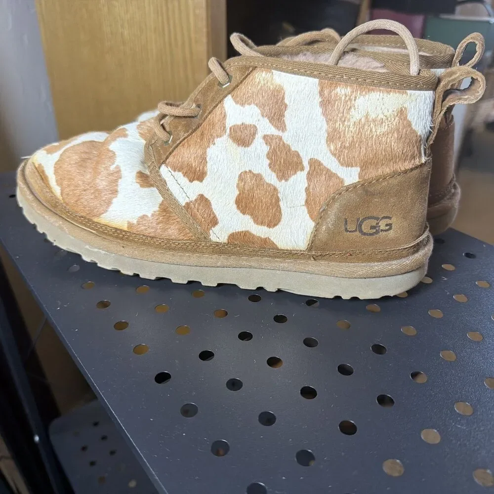 Ugg Neumel Cow Print Calf Hair Ankle Boots Size 10 Womens
